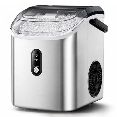 35Lbs/24H Nugget Ice Maker Countertop, Portable Ice Maker Machine with Self-Cleaning, Stainless Steel Silver