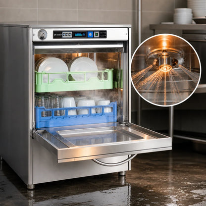 Eurodib Lamber F99DYPS High-Temp Undercounter Dishwasher with Booster, Stainless Steel, 20" x 20" Rack, 30 Racks/Hour