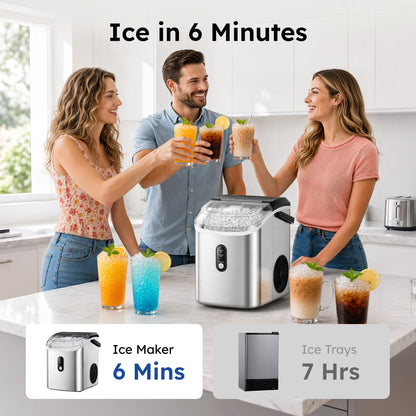 35Lbs/24H Nugget Ice Maker Countertop, Portable Ice Maker Machine with Self-Cleaning, Stainless Steel Silver