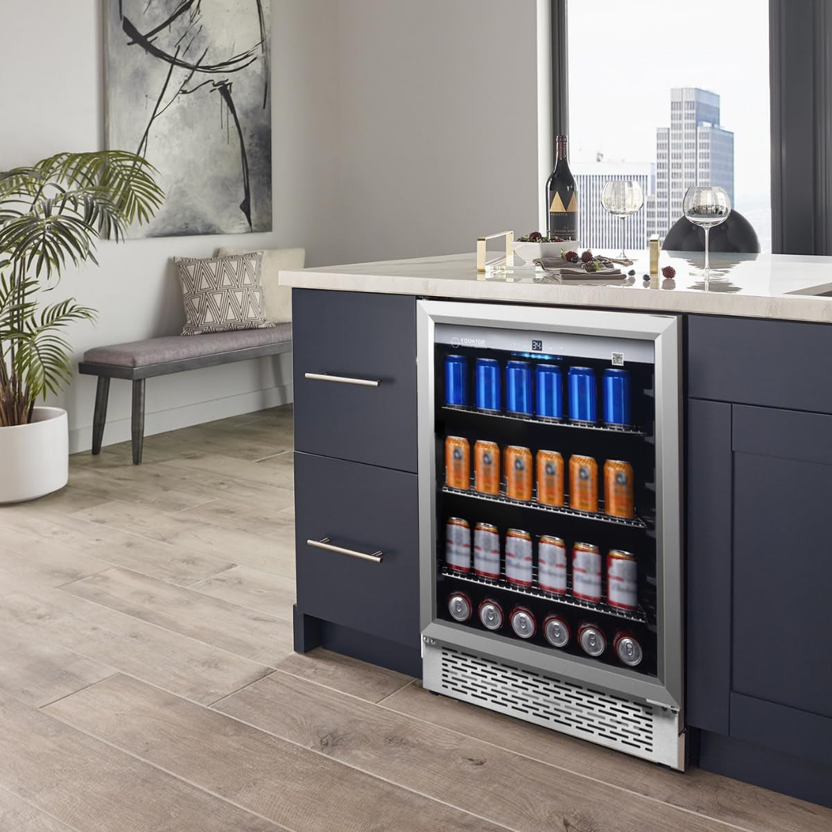 Equator 4.6 Cu Ft Outdoor/Indoor Refrigerator – Stainless Steel Beverage Cooler, 110 Can+6 Bottle Capacity, Built-In or Freestanding, IPX4 Waterproof, Frost-Free Cooling