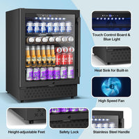 Beverage Refrigerator 24In 200Can 5.2Cu.Ft Glass Door Lock LED Home Kitchen