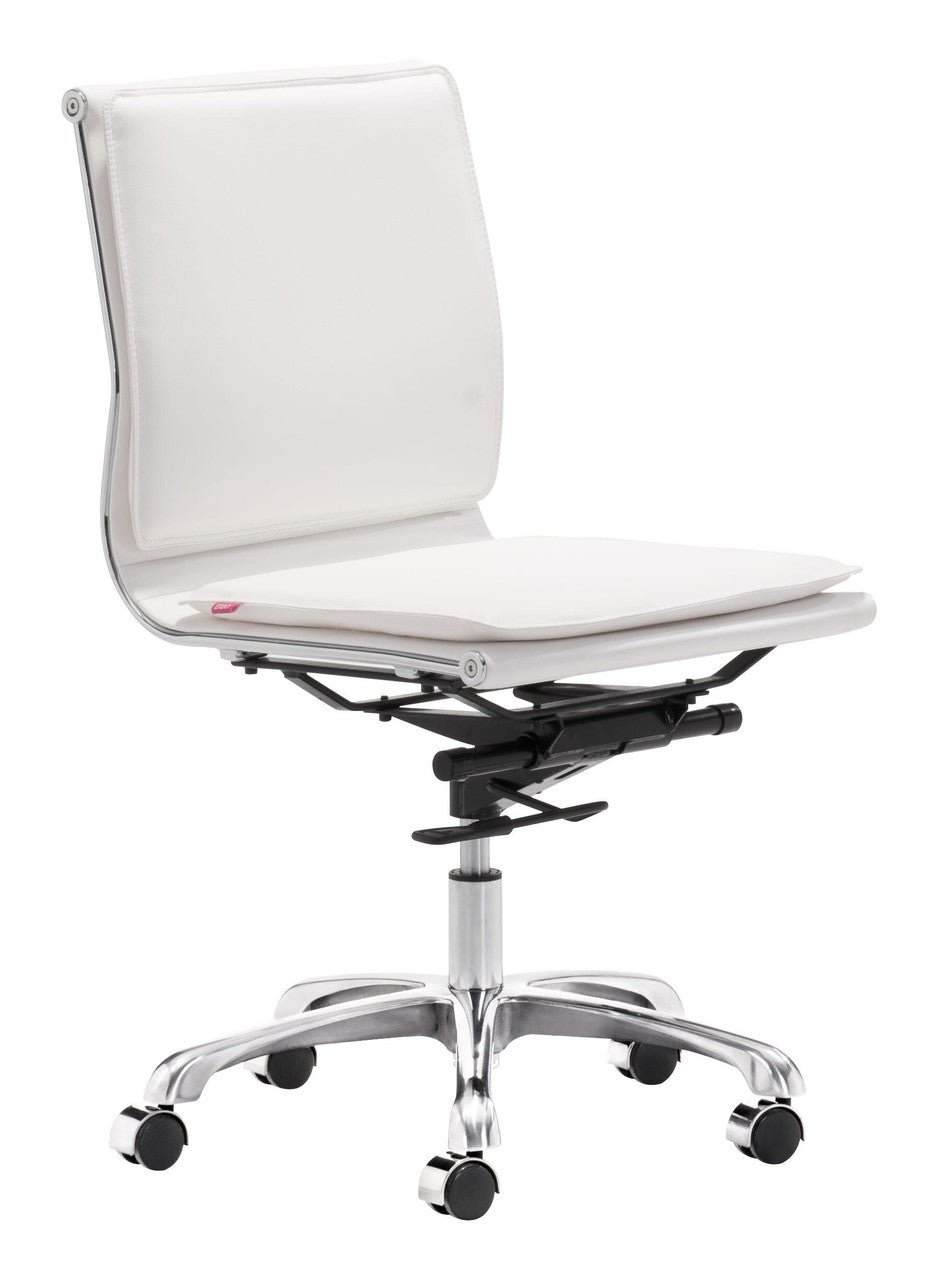 White and Silver Adjustable Swivel Faux Leather Rolling Executive Office Chair