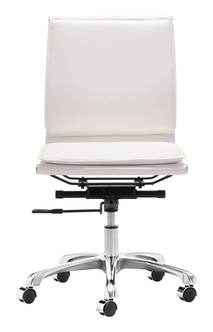 White and Silver Adjustable Swivel Faux Leather Rolling Executive Office Chair