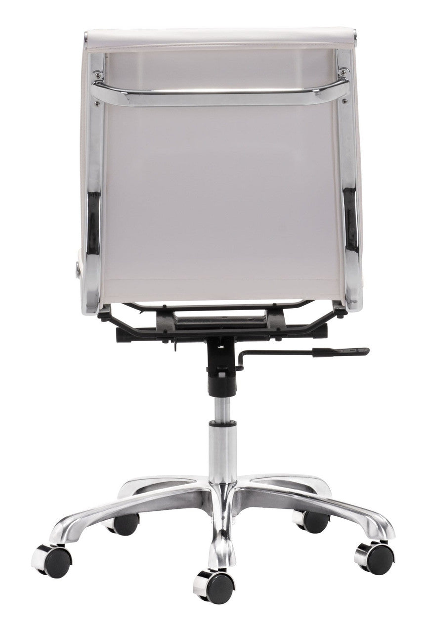 White and Silver Adjustable Swivel Faux Leather Rolling Executive Office Chair