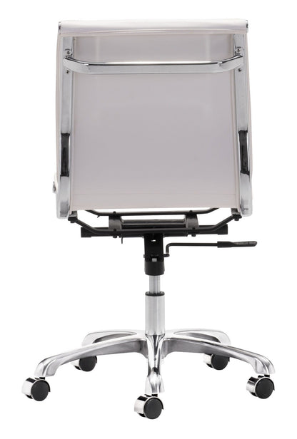 White and Silver Adjustable Swivel Faux Leather Rolling Executive Office Chair