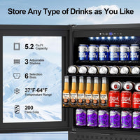 Beverage Refrigerator 24In 200Can 5.2Cu.Ft Glass Door Lock LED Home Kitchen