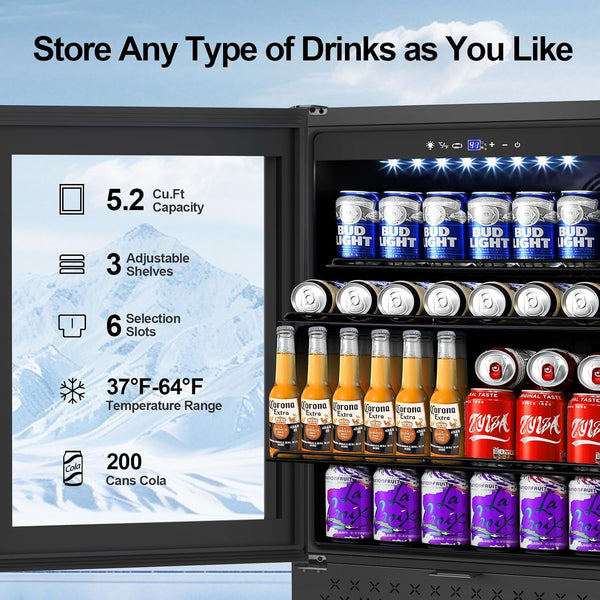 Beverage Refrigerator Designed for Commercial Kitchens, 5.2 Cu Ft Capacity, Digital Temperature Control, LED Lighting