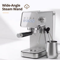 Compact Espresso Machine with Milk Frother, Espresso Machine with Milk Frother and Steamer, Stainless Steel Coffee and Espresso Machine for Latte and Cappuccino with Removable Water Tank Silver