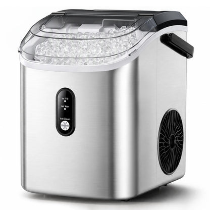 35Lbs/24H Nugget Ice Maker Countertop, Portable Ice Maker Machine with Self-Cleaning, Stainless Steel Silver