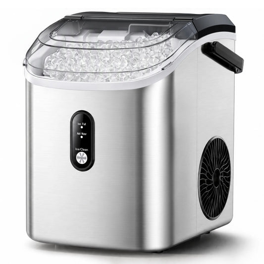 35Lbs/24H Nugget Ice Maker Countertop, Portable Ice Maker Machine with Self-Cleaning, Stainless Steel Silver
