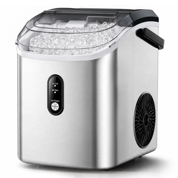 35Lbs/24H Nugget Ice Maker Countertop, Portable Ice Maker Machine with Self-Cleaning, Stainless Steel Silver