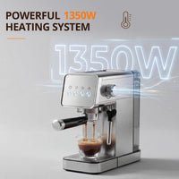 Compact Espresso Machine with Milk Frother, Espresso Machine with Milk Frother and Steamer, Stainless Steel Coffee and Espresso Machine for Latte and Cappuccino with Removable Water Tank Silver