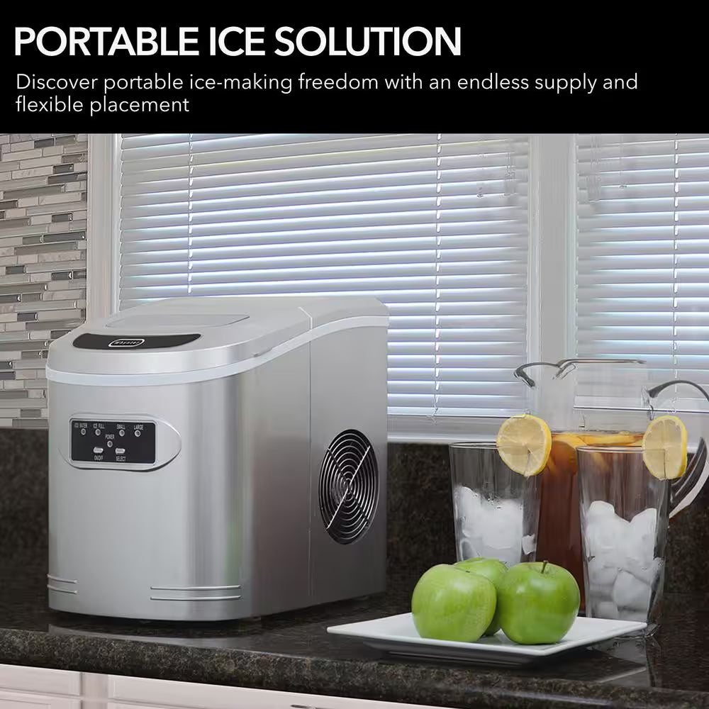 9.5 In. 27 Lbs. Portable Countertop Ice Maker Bullet Ice Machine with 2.2L Reservoir and 1.5 Lb. Bin in Metallic Silver