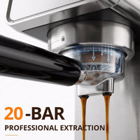Compact Espresso Machine with Milk Frother, Espresso Machine with Milk Frother and Steamer, Stainless Steel Coffee and Espresso Machine for Latte and Cappuccino with Removable Water Tank Silver