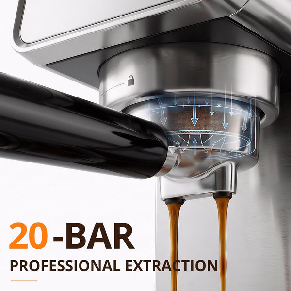 Espresso Machine Designed for Professional Brewing, 20 Bar Pressure, Milk Frother, Stainless Steel Construction