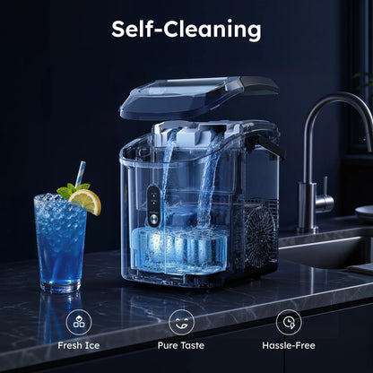 35Lbs/24H Nugget Ice Maker Countertop, Portable Ice Maker Machine with Self-Cleaning, Stainless Steel Silver