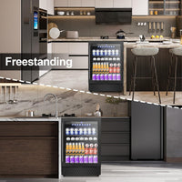 Beverage Refrigerator 24In 200Can 5.2Cu.Ft Glass Door Lock LED Home Kitchen
