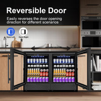 Beverage Refrigerator 24In 200Can 5.2Cu.Ft Glass Door Lock LED Home Kitchen
