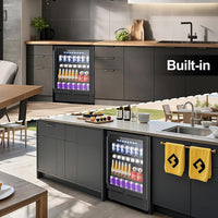 Beverage Refrigerator 24In 200Can 5.2Cu.Ft Glass Door Lock LED Home Kitchen