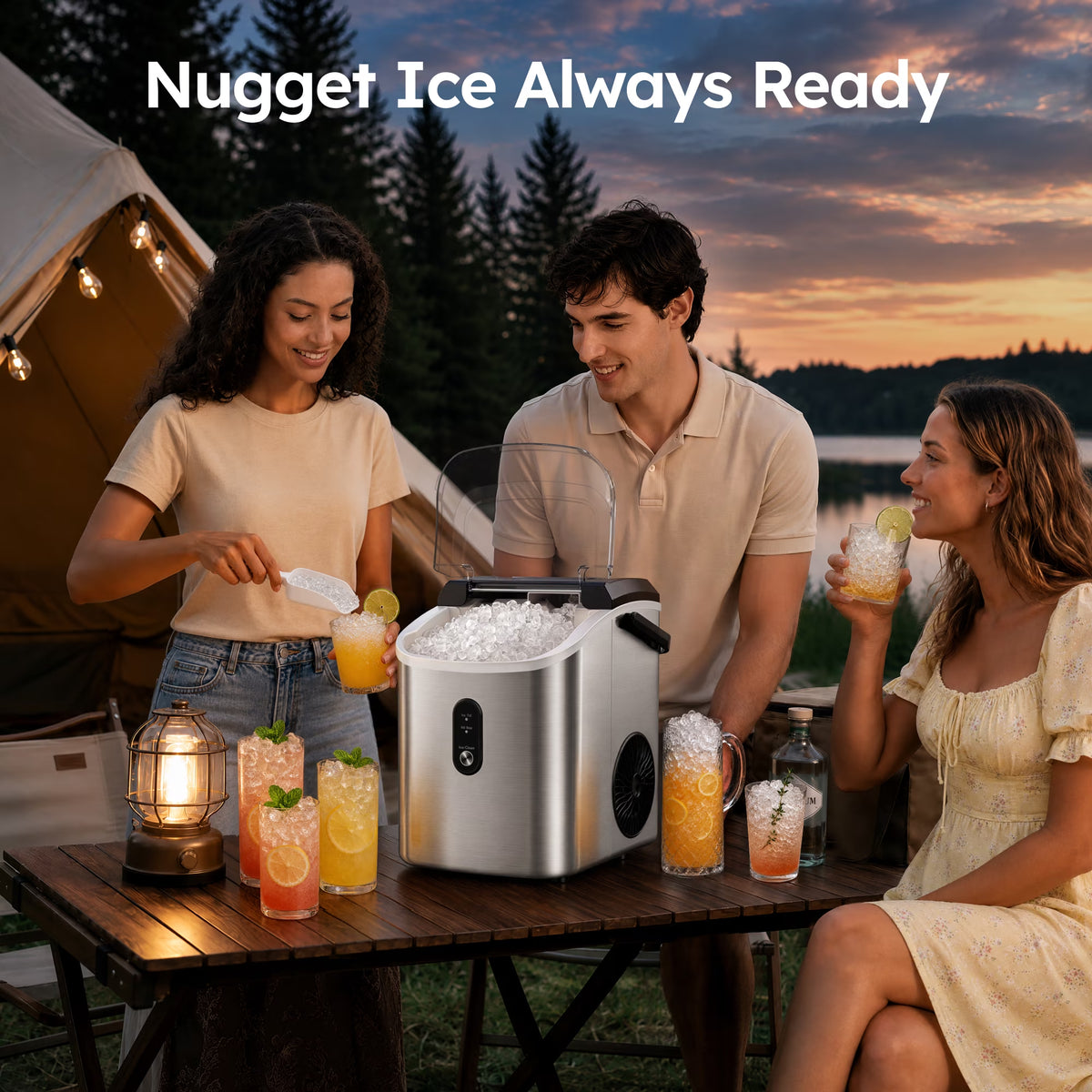 35Lbs/24H Nugget Ice Maker Countertop, Portable Ice Maker Machine with Self-Cleaning, Stainless Steel Silver