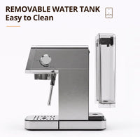Compact Espresso Machine with Milk Frother, Espresso Machine with Milk Frother and Steamer, Stainless Steel Coffee and Espresso Machine for Latte and Cappuccino with Removable Water Tank Silver
