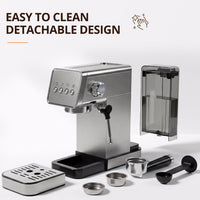 Compact Espresso Machine with Milk Frother, Espresso Machine with Milk Frother and Steamer, Stainless Steel Coffee and Espresso Machine for Latte and Cappuccino with Removable Water Tank Silver