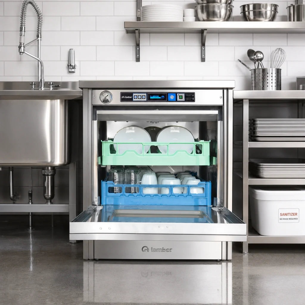 Eurodib Lamber F99DYPS High-Temp Undercounter Dishwasher with Booster, Stainless Steel, 20" x 20" Rack, 30 Racks/Hour