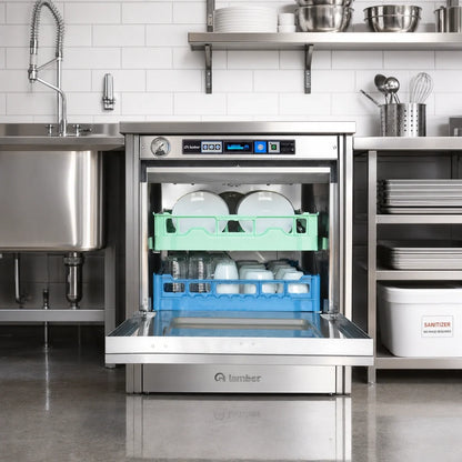 Eurodib Lamber F99DYPS High-Temp Undercounter Dishwasher with Booster, Stainless Steel, 20" x 20" Rack, 30 Racks/Hour