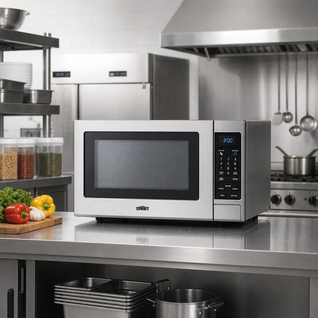 Summit Commercial SCM853 Commercial Countertop Microwave Oven, 0.9 Cu. Ft., 900 Watts, Stainless Steel, Digital Touch Controls