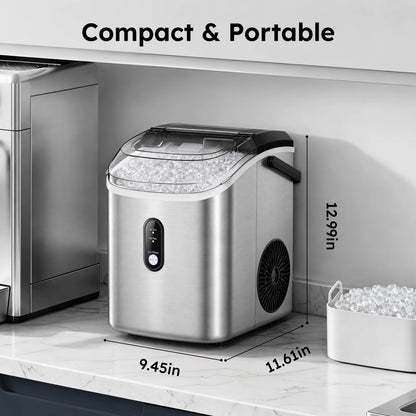35Lbs/24H Nugget Ice Maker Countertop, Portable Ice Maker Machine with Self-Cleaning, Stainless Steel Silver