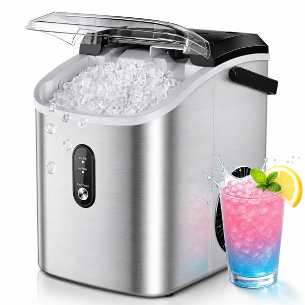 35Lbs/24H Nugget Ice Maker Countertop, Portable Ice Maker Machine with Self-Cleaning, Stainless Steel Silver