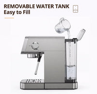 Compact Espresso Machine with Milk Frother, Espresso Machine with Milk Frother and Steamer, Stainless Steel Coffee and Espresso Machine for Latte and Cappuccino with Removable Water Tank Silver